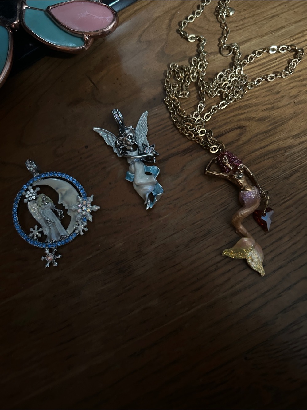 Kirks Folly Gold-Tone Enamel Mermaid Pendant Necklace with Pink and Gold